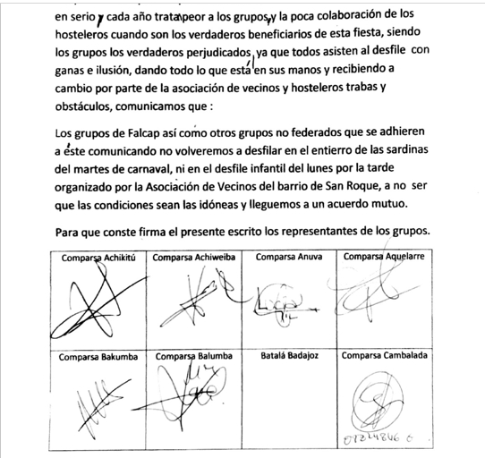 Comunicado oficial de la Falcap