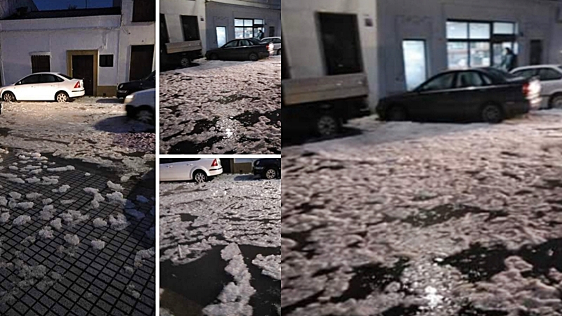 Una espectacular granizada sorprende a los vecinos de Olivenza