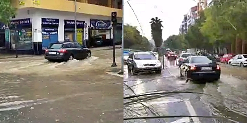 Grandes balsas de agua y problemas en el tráfico en Badajoz