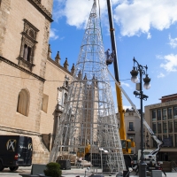 Arranca el montaje del tradicional árbol de Navidad de la Plaza de España