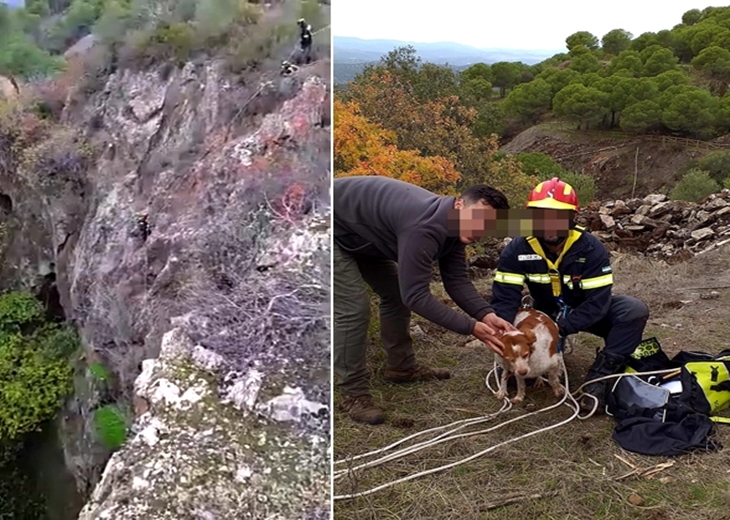 Espectacular rescate de un perro en la Mina La Jayona (Badajoz)