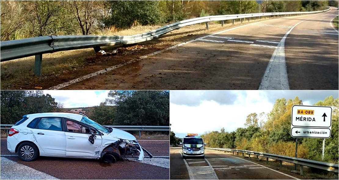 Un herido en accidente entre Mérida y Alange
