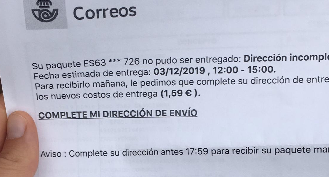 “Su paquete no pudo ser entregado. Debe realizar el ingreso antes de las 17:59 horas”