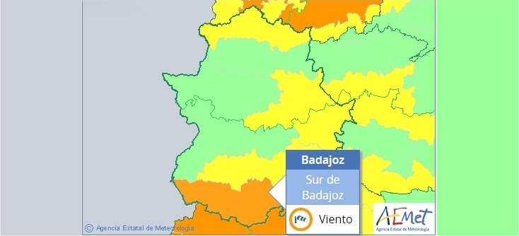 En alerta naranja la zona sur de Badajoz