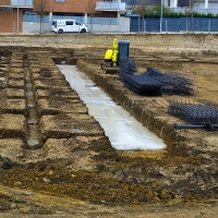 Así evolucionan las obras de la ansiada piscina de la margen derecha del Guadiana