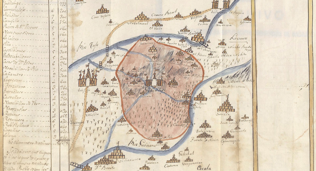 El plano de Guadalupe y los pueblos limítrofes que la rodean en 1820