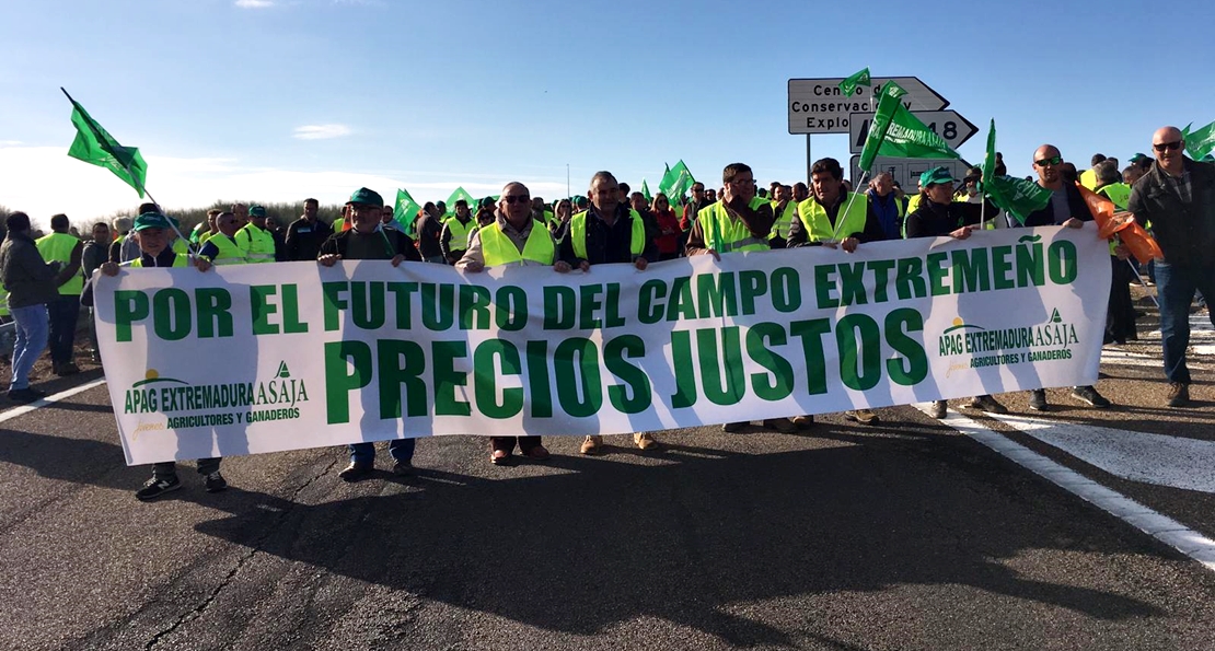 La columna de Almendralejo ya congrega a miles de agricultores