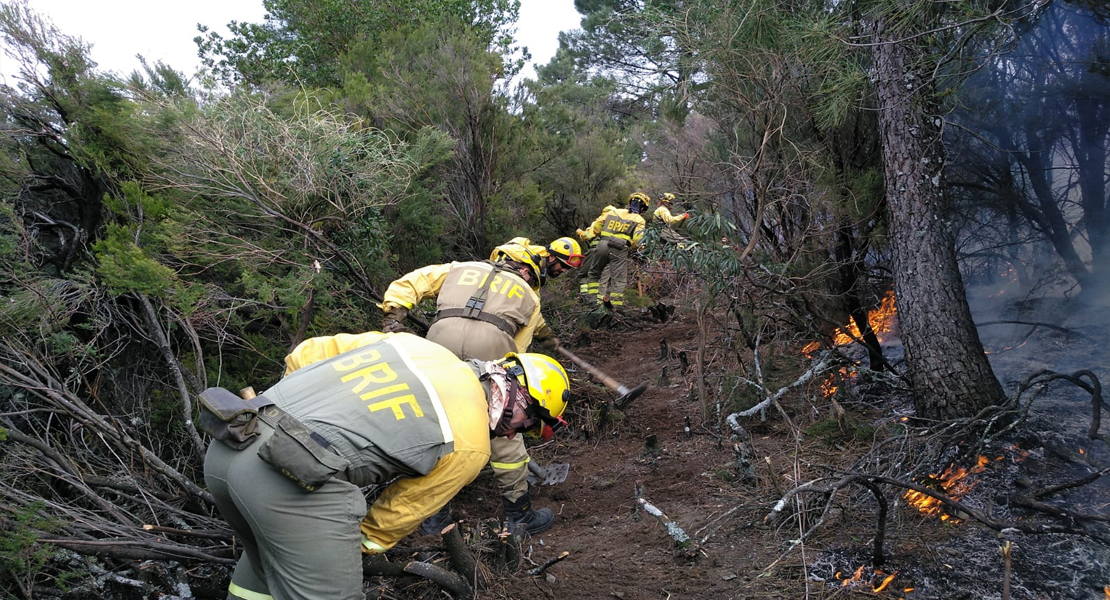 Los bomberos forestales extremeños actúan en un incendio forestal