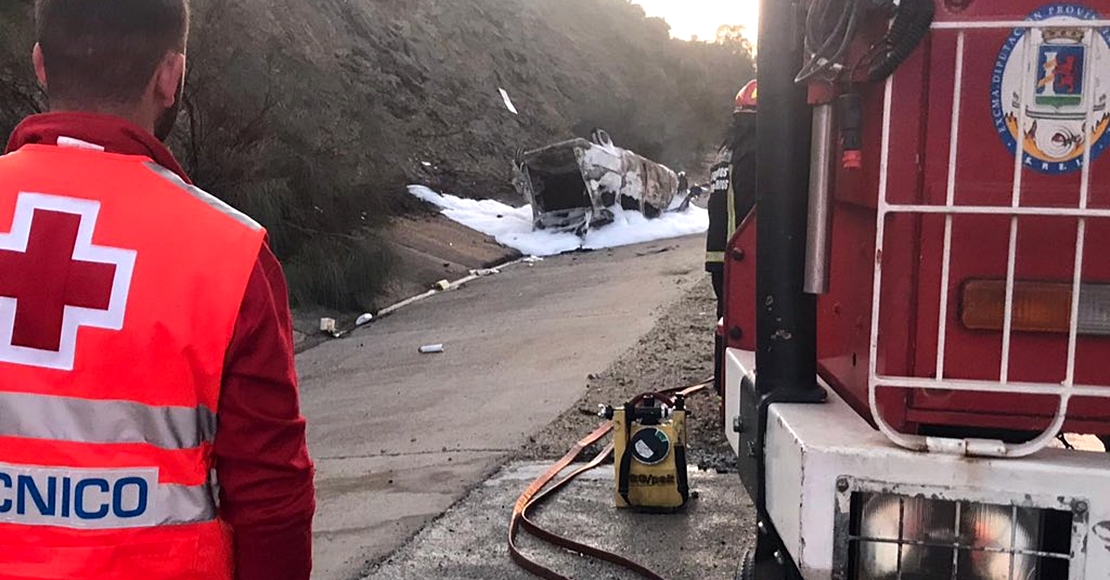 Accidente, vuelco e incendio en la A.66 (Monesterio)