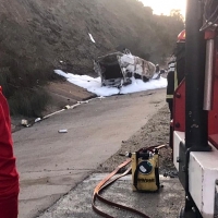 Accidente, vuelco e incendio en la A.66 (Monesterio)