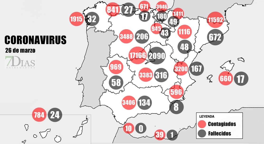 El mapa del Coronavirus a 26 de marzo