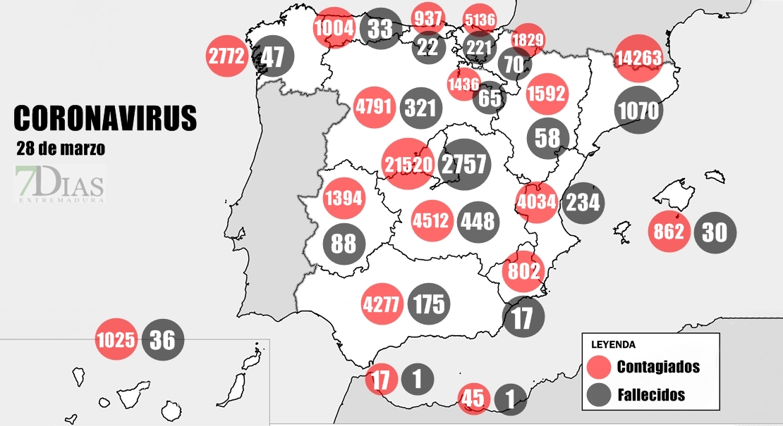 El mapa del Coronavirus a 28 de marzo