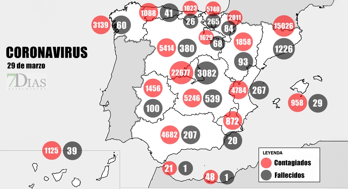 El mapa del Coronavirus a 29 de marzo