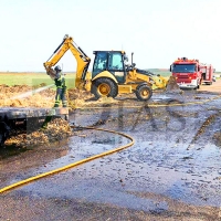 Sale ardiendo en Guareña un tráiler que transportaba alpacas