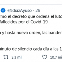 Tweet polémico: Minuto de silencio por la víctimas del COVID-19 en Madrid