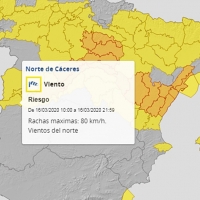 El norte de la provincia de Cáceres en alerta amarilla por viento