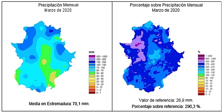 AEMET: Marzo fue un mes muy húmedo en Extremadura