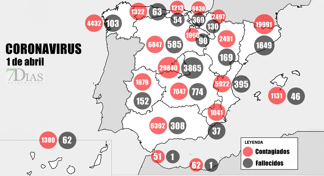 El mapa del Coronavirus a 1 de abril