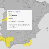 Alerta amarilla por intensas lluvias en el norte de Cáceres