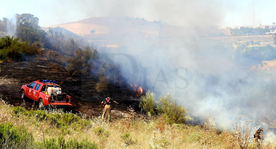 GALERÍA - Los Bomberos intervienen en un incendio que se propagaba en El Cerro Gordo (Badajoz)