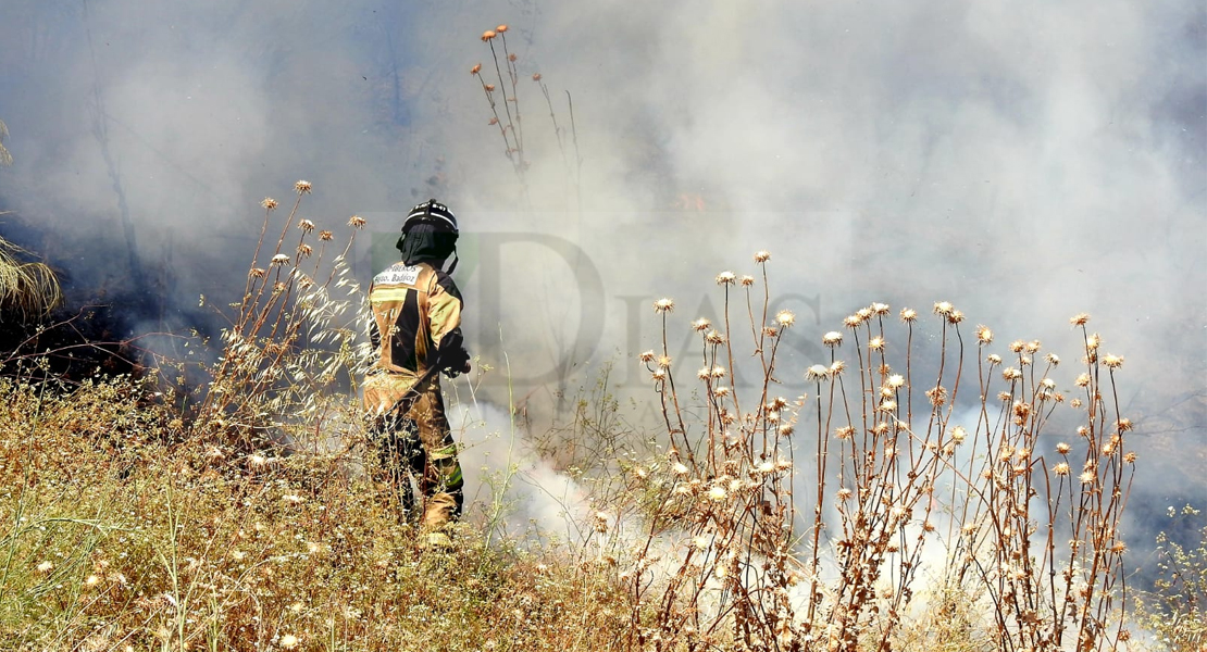 GALERÍA - Los Bomberos intervienen en un incendio que se propagaba en El Cerro Gordo (Badajoz)