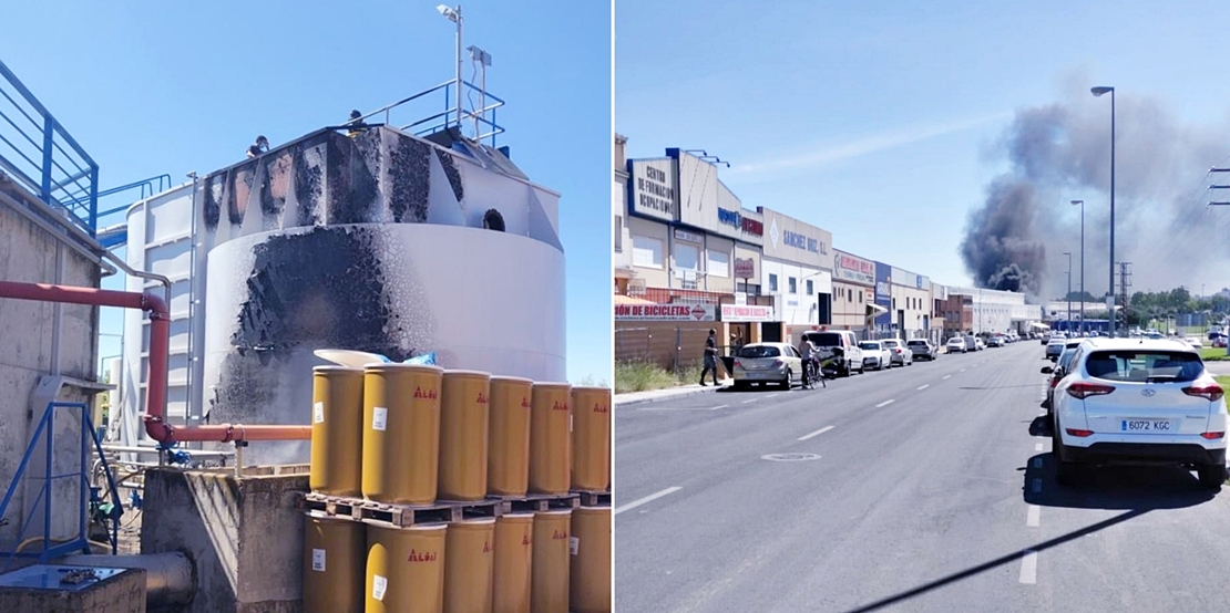 Incendio en una fábrica de tomate en Don Benito