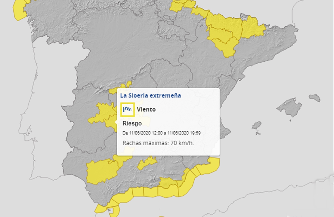 Alerta por fuertes vientos en varias comarcas extremeñas