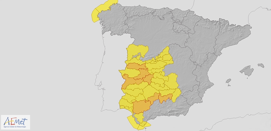 SÁBADO: Gran parte de Extremadura estará en alerta naranja