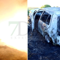 Un punto limpio y un vehículo quemados de madrugada en Badajoz