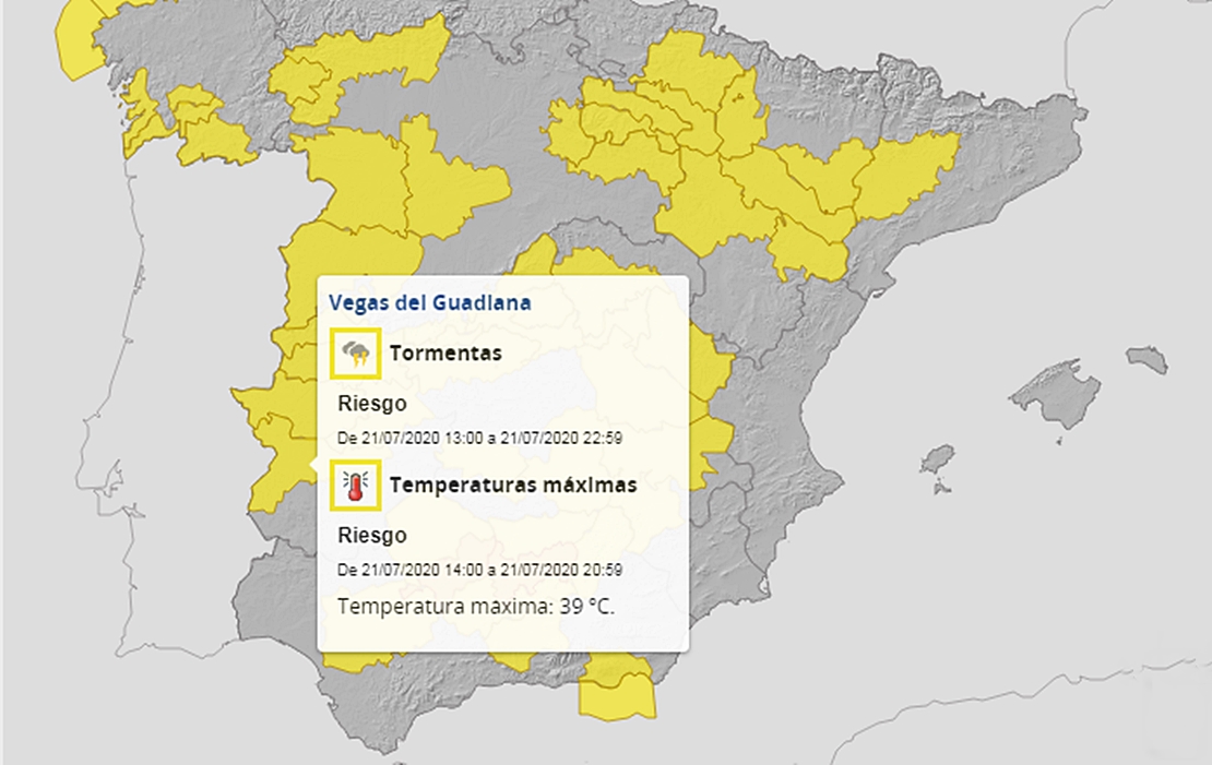 Alerta amarilla por tormentas y altas temperaturas en Extremadura