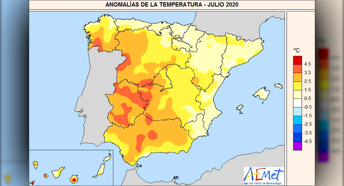 Julio de 2020 fue el tercero más cálido desde 1965