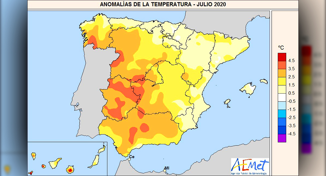 Julio de 2020 fue el tercero más cálido desde 1965