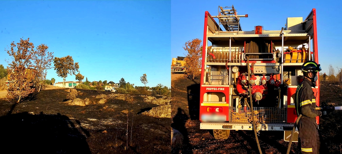 Amplio dispositivo para extinguir un incendio en la Urbanización San Marcos (Almendralejo)