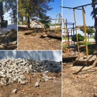 Guadiana retira escombros de su campo de fútbol con maquinaria cedida por Diputación