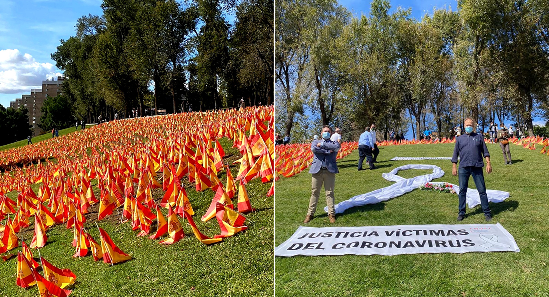 Colocan 53.000 banderas de España en Madrid para exigir "justicia" por las víctimas del covid