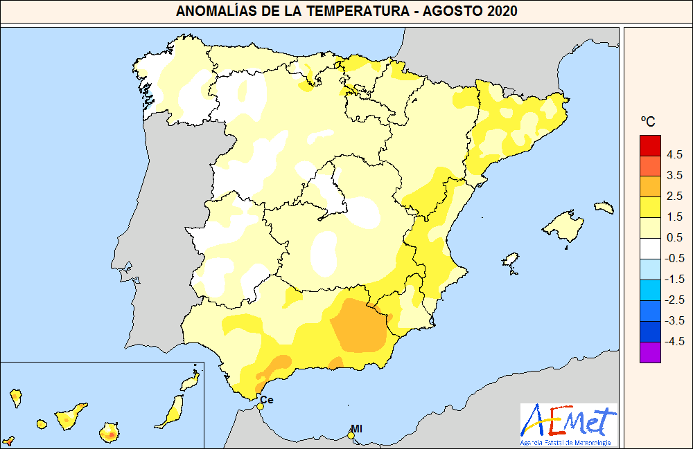 AGOSTO 2020: El noveno más cálido en España en el siglo XXI
