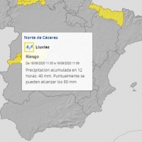 Alerta amarilla por lluvias en el norte de Cáceres