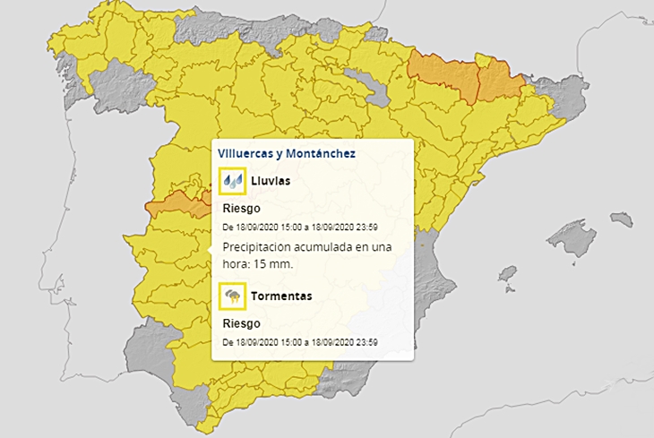 Gran parte de Extremadura en alerta amarilla por lluvias y tormentas con granizo
