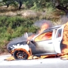 Bomberos del CPEI extinguen un coche ardiendo cerca de Jerez de los Caballeros