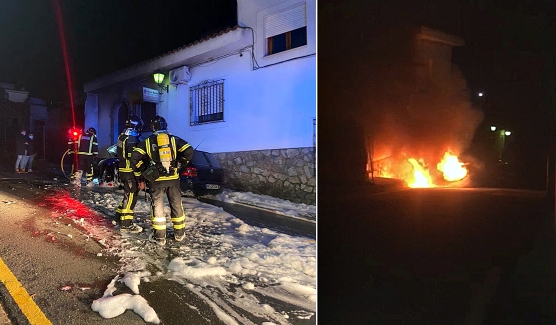 Los Bomberos sofocan el incendio de un coche en Alburquerque