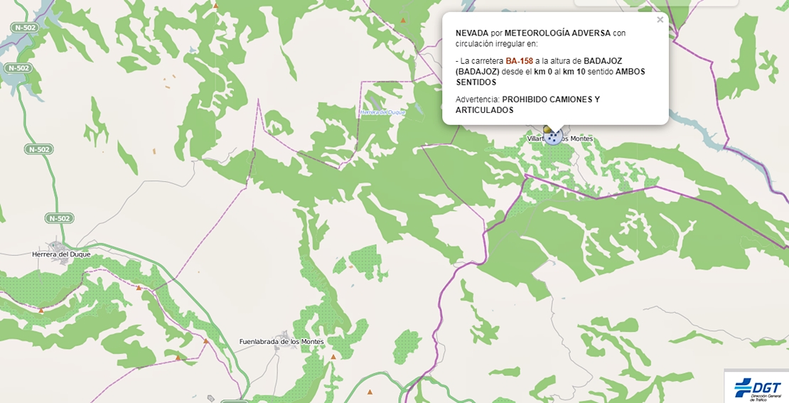 DGT: Primeros problemas en las carreteras de Extremadura