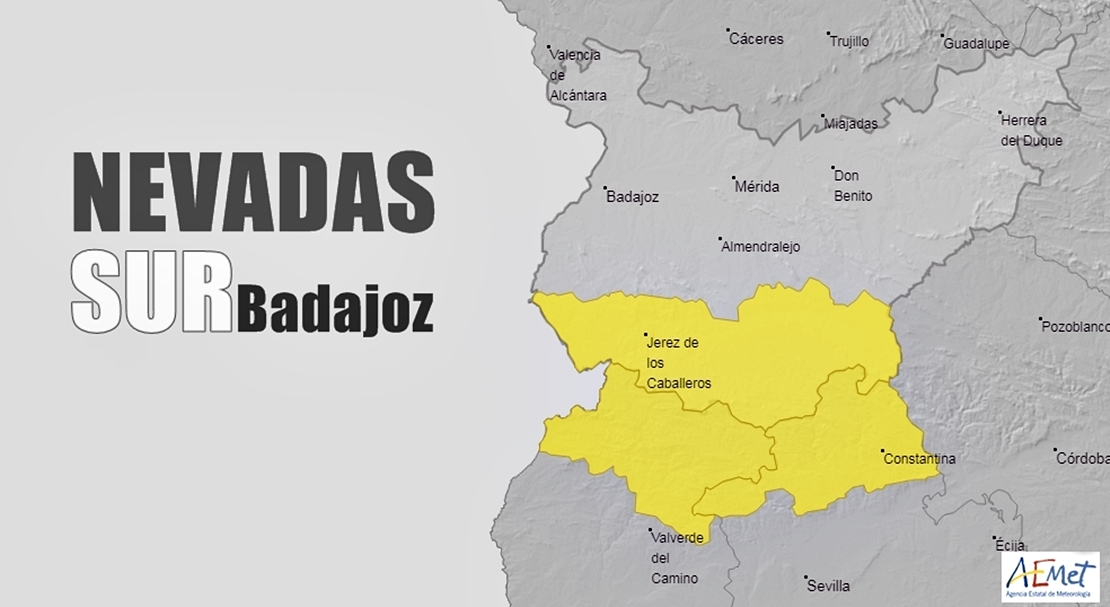 Aviso amarillo por nevadas en Campiña Sur, Tentudía y Sierra Suroeste (Badajoz)