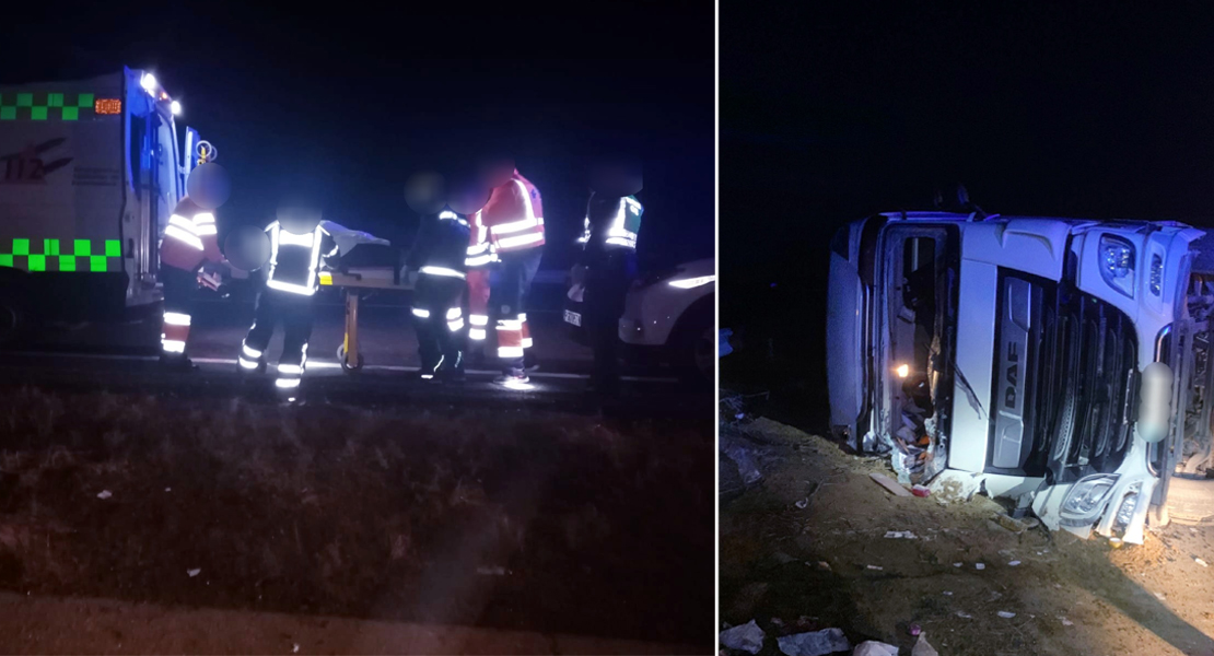 Un tráiler ocupa un carril de la A-66 a la altura de Monesterio tras sufrir un accidente