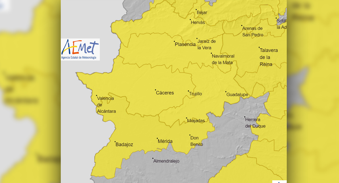 Activada la alerta por lluvia y viento en gran parte de Extremadura