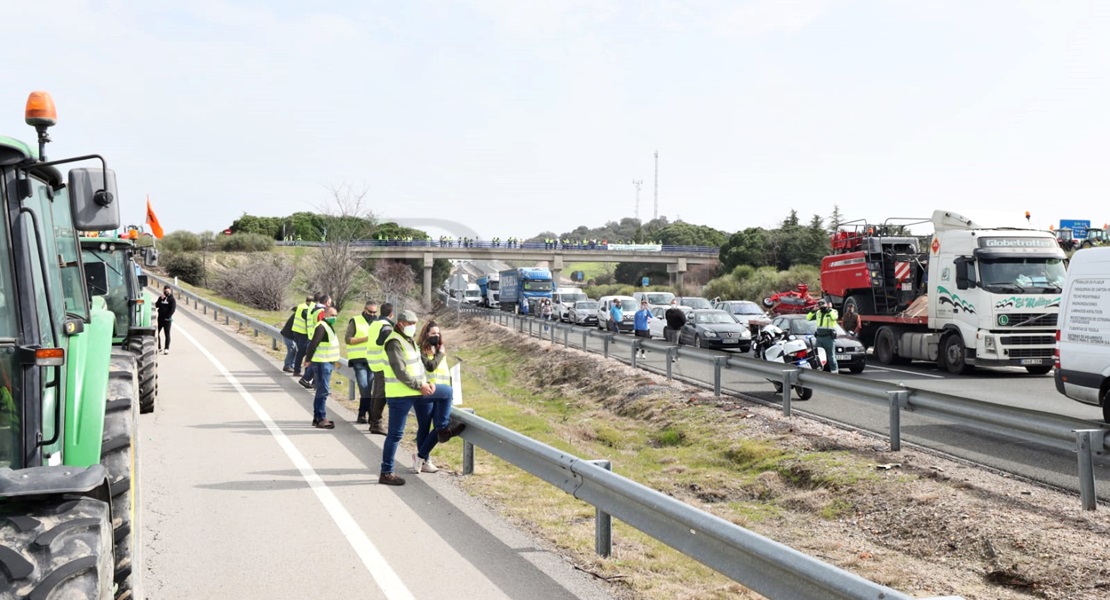 Agricultores extremeños cortan la Autovía A-5 durante horas en defensa del tabaco