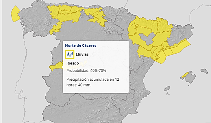 Mantienen la alerta amarilla por lluvias y viento en el norte extremeño