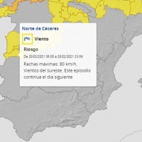 Alerta amarilla por fuertes vientos en el norte de Cáceres