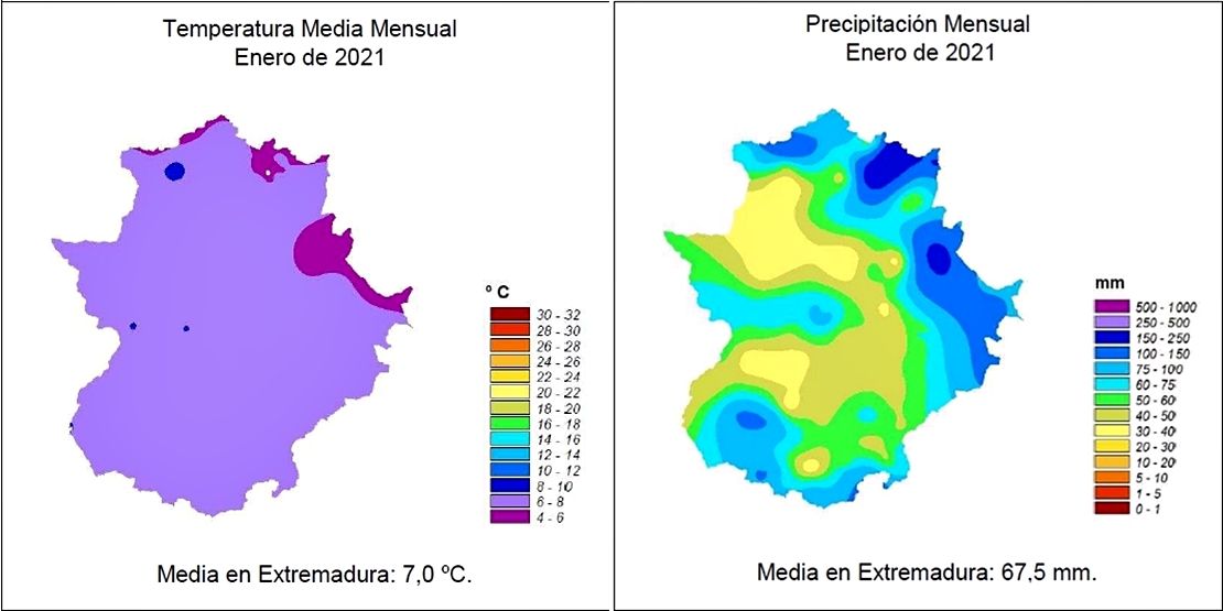Enero fue un mes húmedo y frío en Extremadura