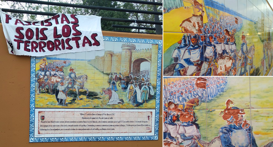 Destrozan el mural en reconocimiento al rey Alfonso IX en Badajoz instalado hace menos de un mes
