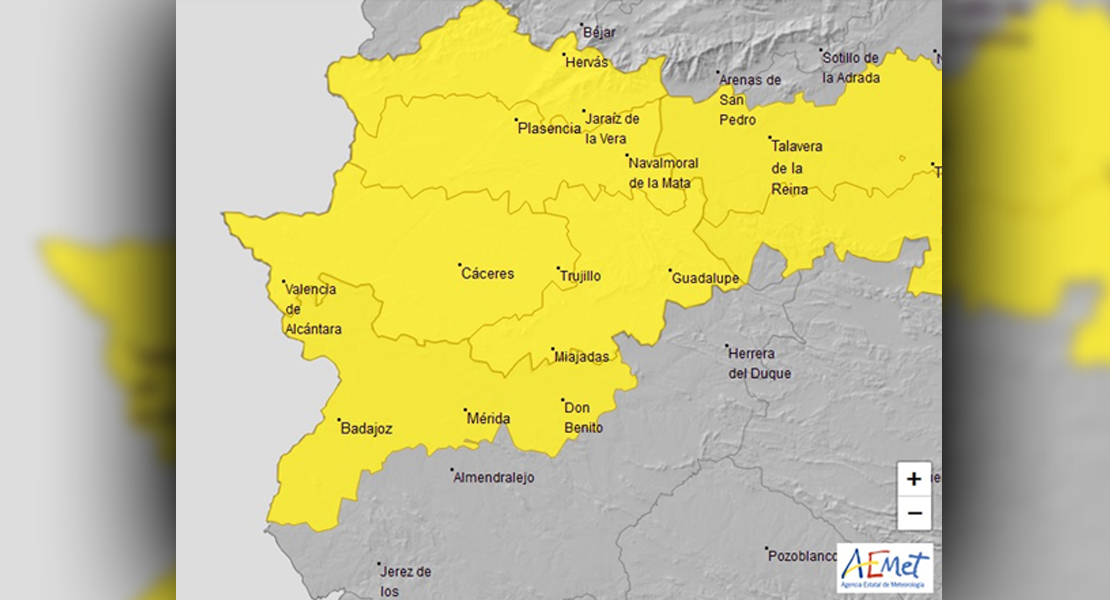 Varias zonas de Extremadura en alerta por lluvia y tormenta este sábado